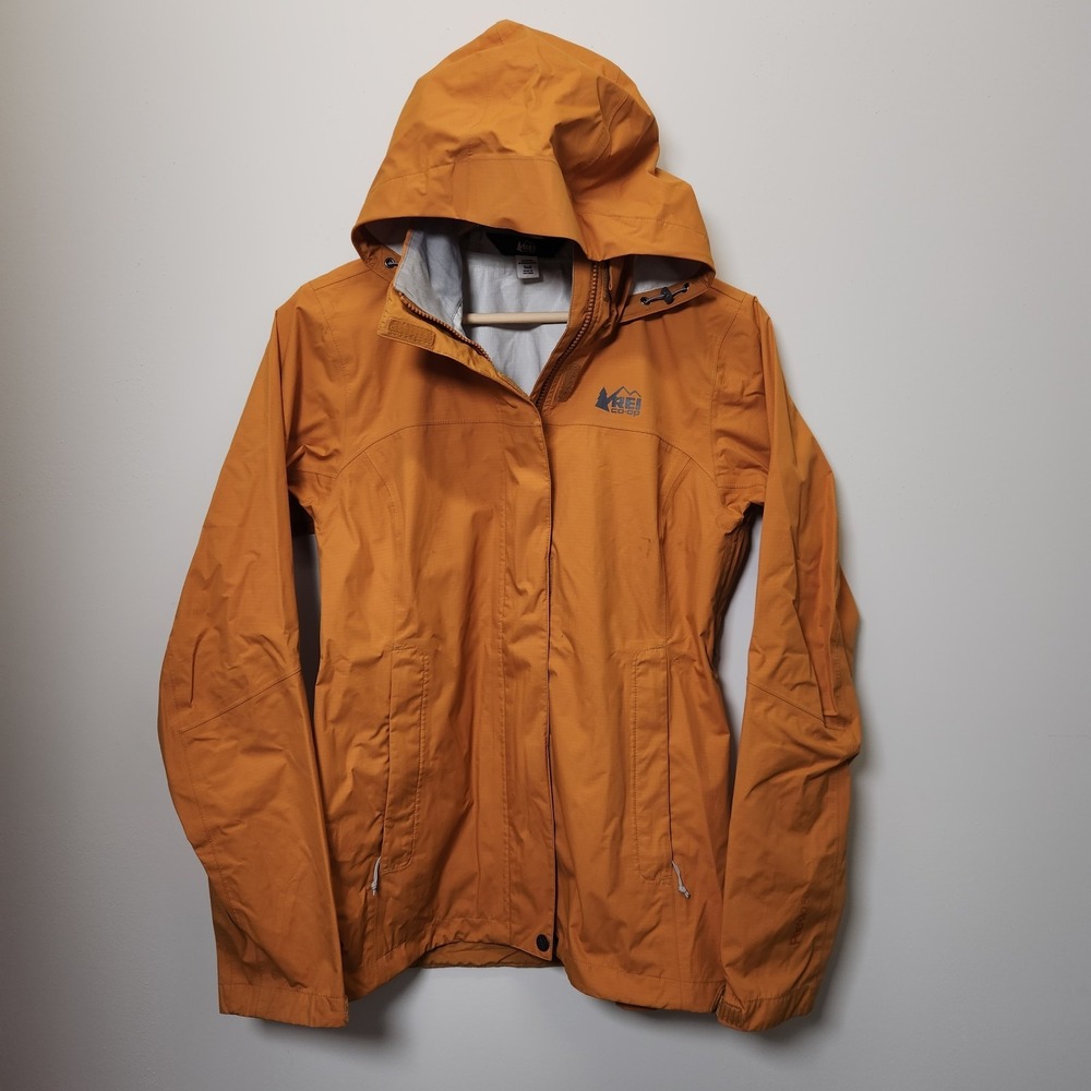 REI Co-op Rainier Jacket Womens Small Orange 2.5L Waterproof Outdoors Hiking